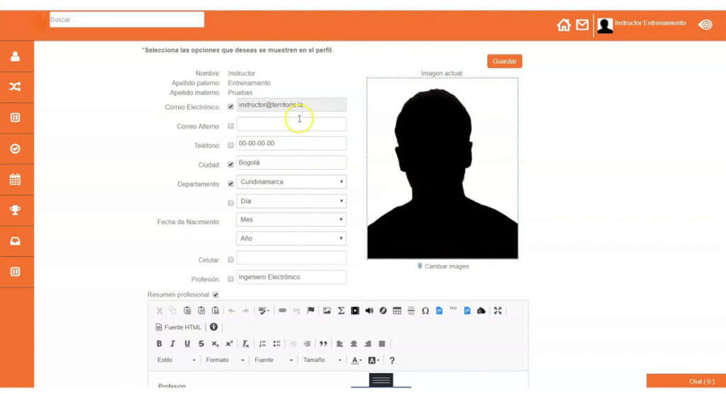 como editar el perfil en la plataforma territorium Sena